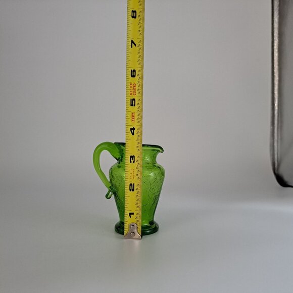 Vintage Pilgrim Crackle Glass Green Pitcher Vase - Picture 2 of 8